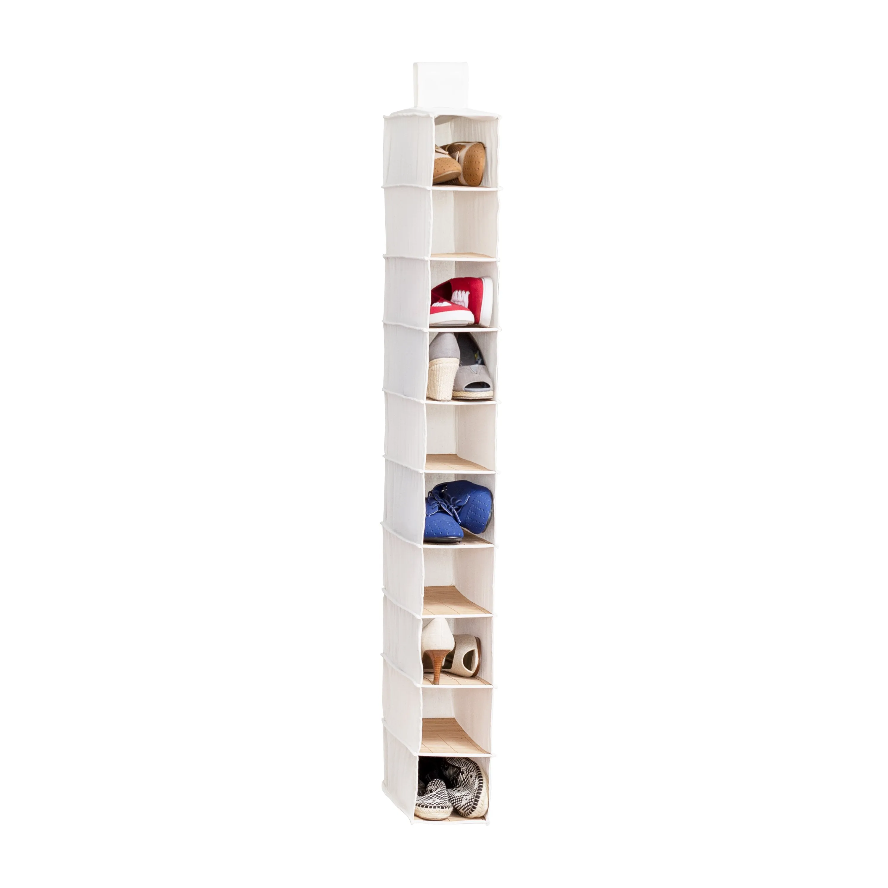 10-Tier Hanging Shoe Shelf, Bamboo