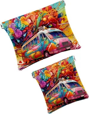 2 PCS Funny Cosmetic Shrapnel Bag Portable Makeup Toiletry Bags Change Vegan Leather Square Capacity Accessory Aesthetic Girl Tools Simple Tote Light Valentines Bathroom Mind Bus