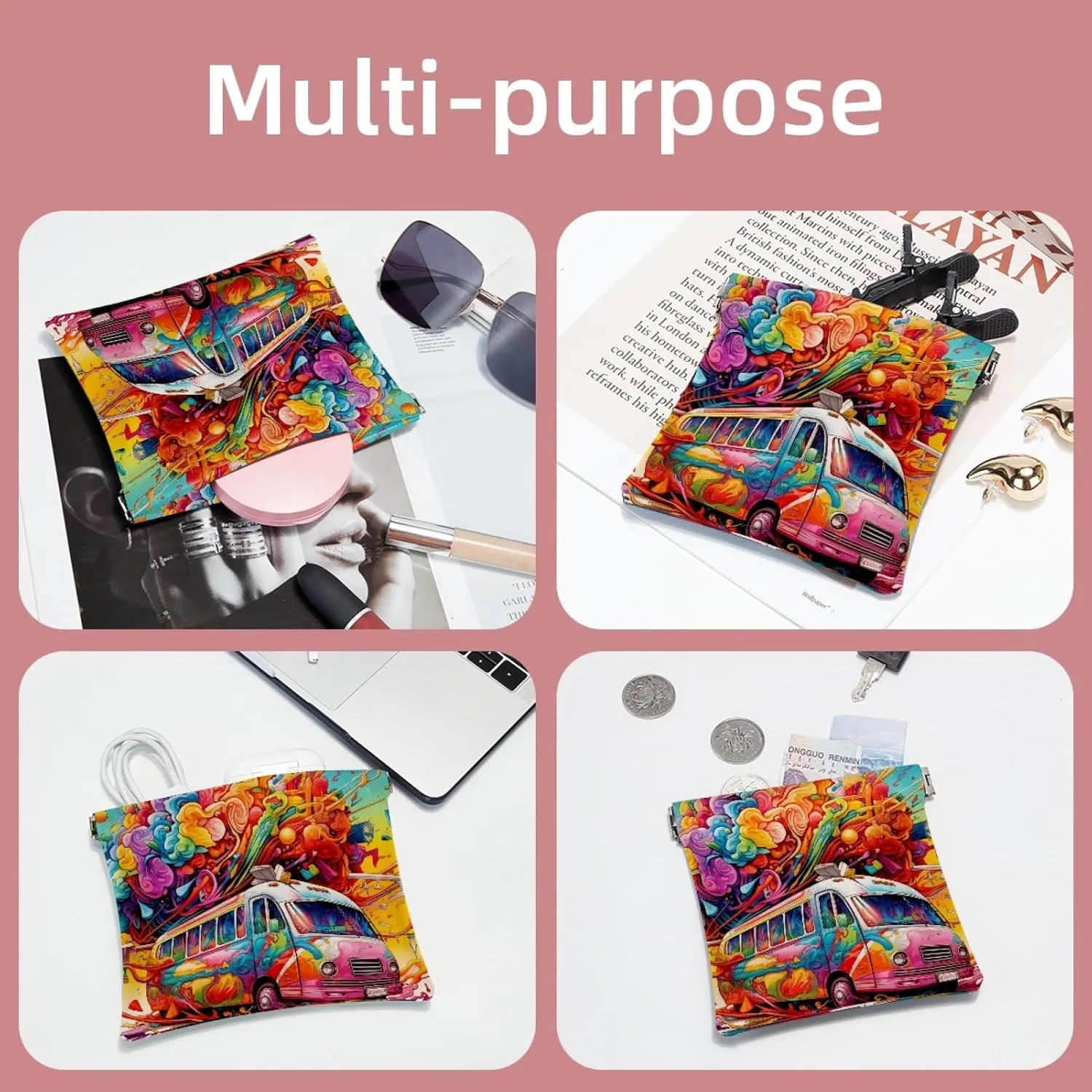 2 PCS Funny Cosmetic Shrapnel Bag Portable Makeup Toiletry Bags Change Vegan Leather Square Capacity Accessory Aesthetic Girl Tools Simple Tote Light Valentines Bathroom Mind Bus