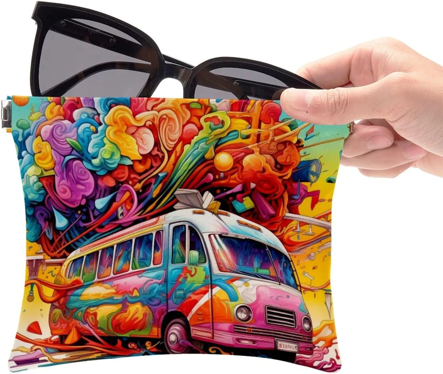 2 PCS Funny Cosmetic Shrapnel Bag Portable Makeup Toiletry Bags Change Vegan Leather Square Capacity Accessory Aesthetic Girl Tools Simple Tote Light Valentines Bathroom Mind Bus