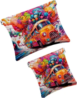 2 PCS Funny Cosmetic Shrapnel Bag Waterproof Makeup Toiletry Bags Pouch Vegan Leather Flat Mini Essentials Aesthetic Women Kit Fashion Travel Haves Cosmetology Vacation Mind Bus