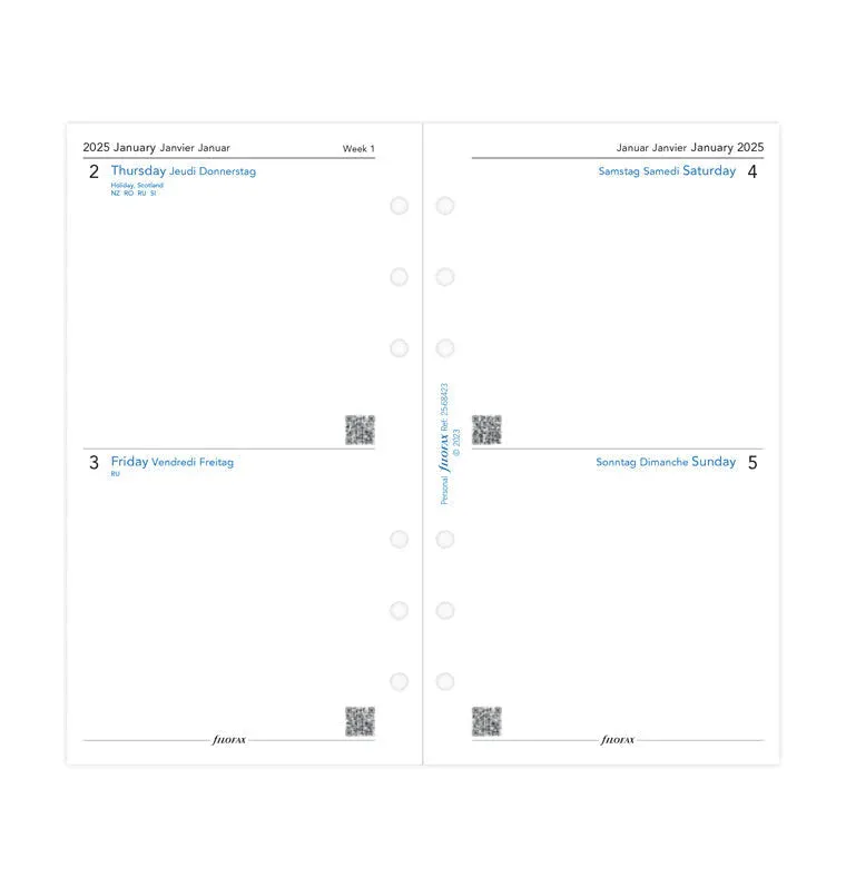 2025 Filofax Refill - 2 Days Per Page, 3 Languages