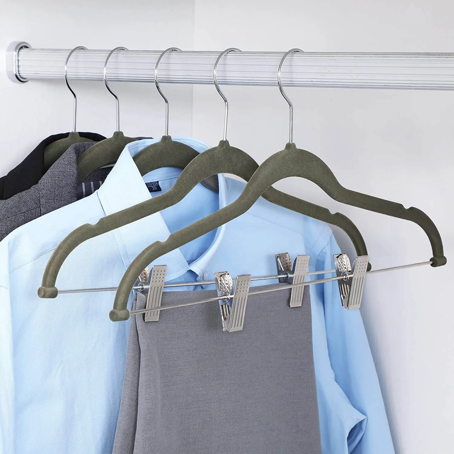 30-Pack Pants Hangers, 167 Inch Velvet Trousers Hangers, with Adjustable Clips
