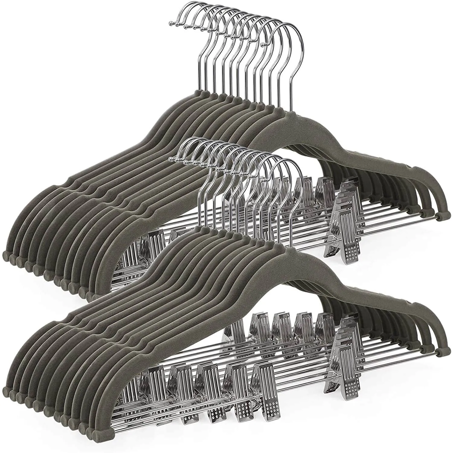 30-Pack Pants Hangers, 167 Inch Velvet Trousers Hangers, with Adjustable Clips