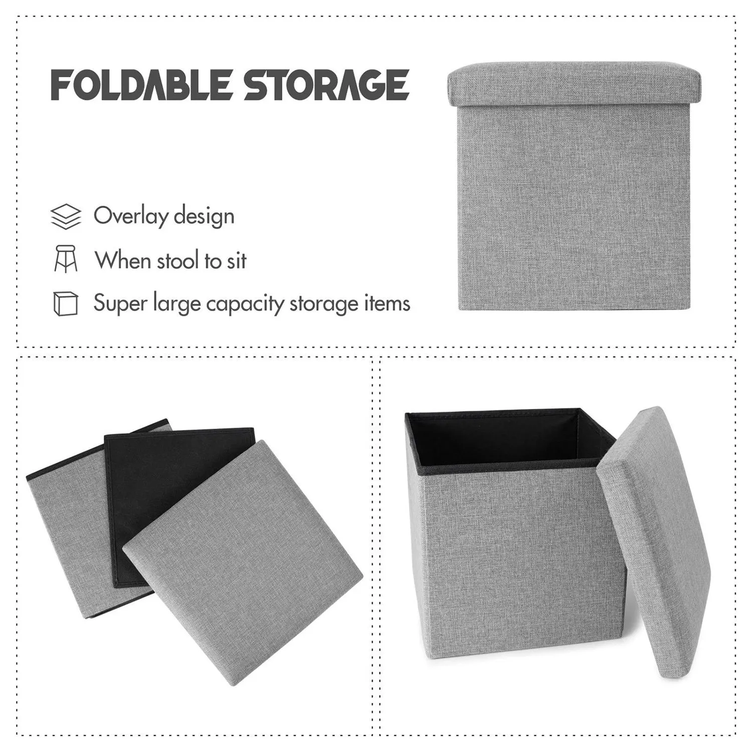 4986 Living Room Cube Shape Sitting Stool with Storage Box. Foldable Storage Bins Multipurpose Clothes, Books, and Toys Organizer with Cushion Seat (multicolor )
