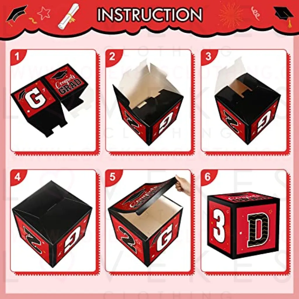 63 Pieces Graduation Box Decorations 2023 Balloon Boxes Set, Congrats Grad Block Boxes Decor with Point Dot for Class of 2023 School Party Supplies Celebration, 11.8 x 11.8 x 11.8 Inch (Red)
