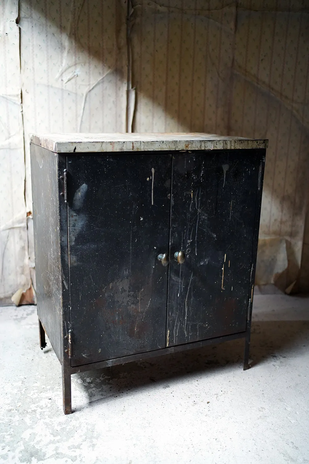 A Black Painted Steel Industrial Factory Side Cabinet c.1940-60
