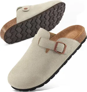 Alicegana Women's Suede Clogs Slip on Mules Cork Footbed Potato Shoes Comfort Closed Toe Sandals with Arch Support