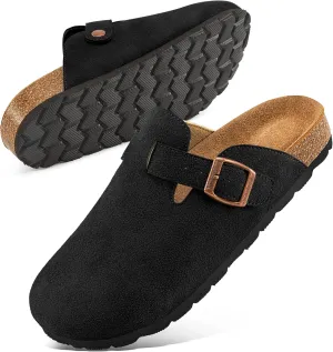 Alicegana Women's Suede Clogs Slip on Mules Cork Footbed Potato Shoes Comfort Closed Toe Sandals with Arch Support