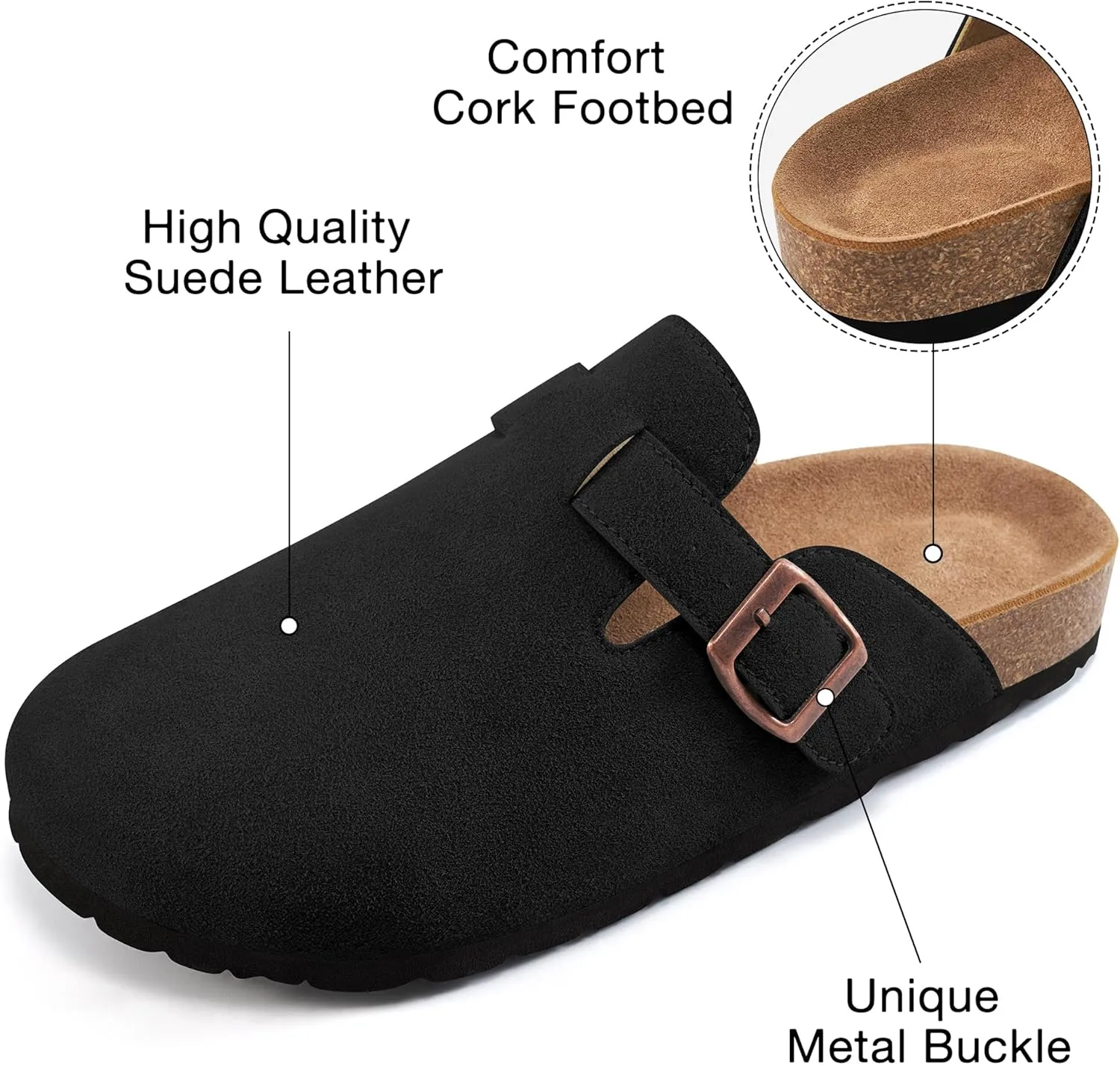 Alicegana Women's Suede Clogs Slip on Mules Cork Footbed Potato Shoes Comfort Closed Toe Sandals with Arch Support