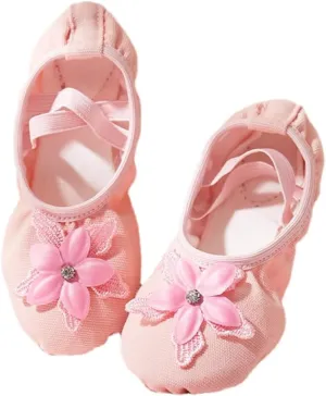 Anneken Ballet Shoes for Girls Toddler No Tie Canvas Dance Flats Practice Slippers Split Soft Leather Flat Shoes (Toddler/Little/Big Kid)