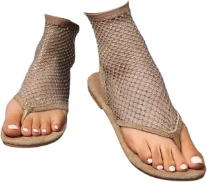 Ballet Flat Ballerina Shoes, Shiny Rhinestone Mesh Flats, Bling Fishnet Stockings Hollow Flat Crystal Shoes