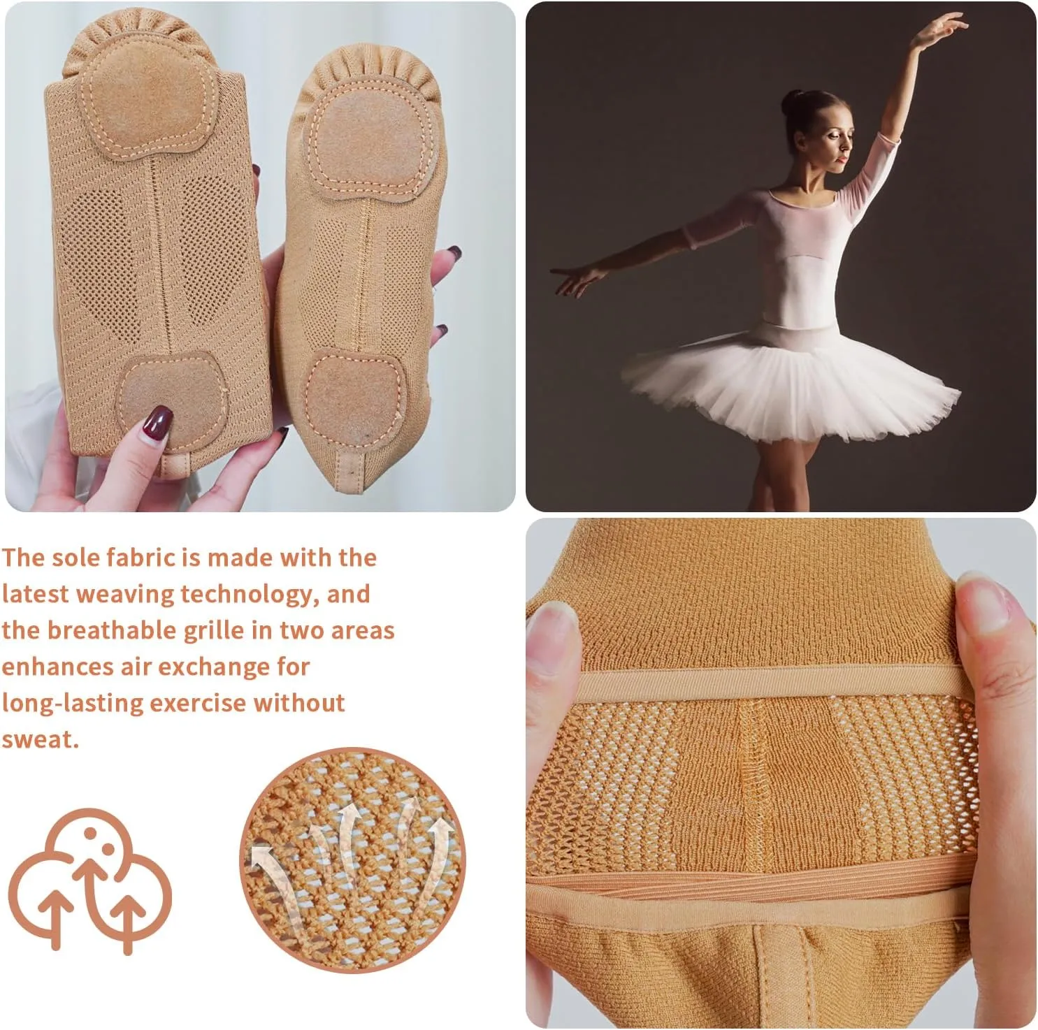 Ballet Shoes for Women Big Girls, Innovative Elastic Fabric, High Elasticity-High Breathability Flat Dance Practice Shoes with Split Soles, Soft Sole Yoga Shoes for Girls Boys