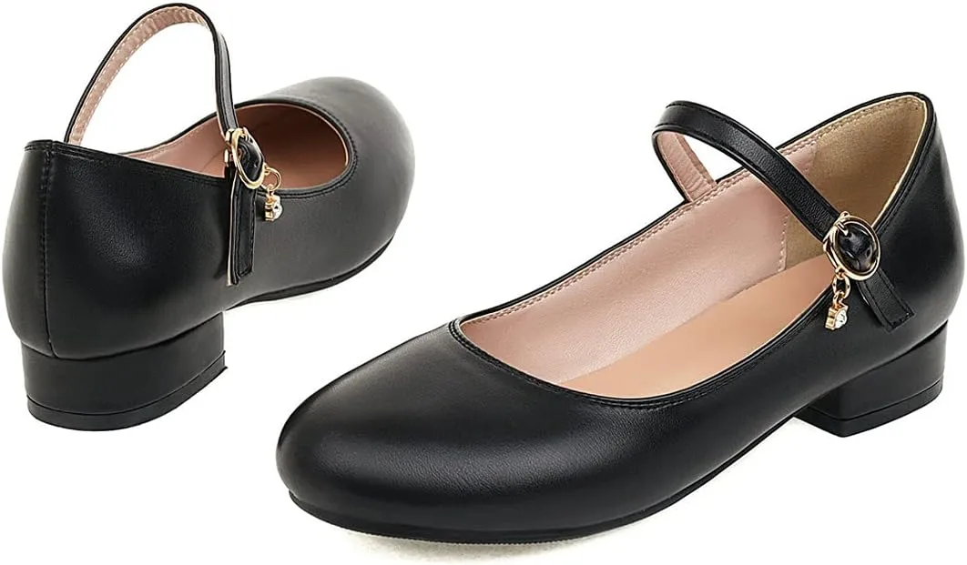 BEAUPAS Women's Round Toe Mary Jane Ballet Flats Ankle Strap Pumps Buckle Cute Shoes