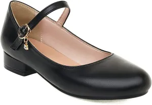 BEAUPAS Women's Round Toe Mary Jane Ballet Flats Ankle Strap Pumps Buckle Cute Shoes