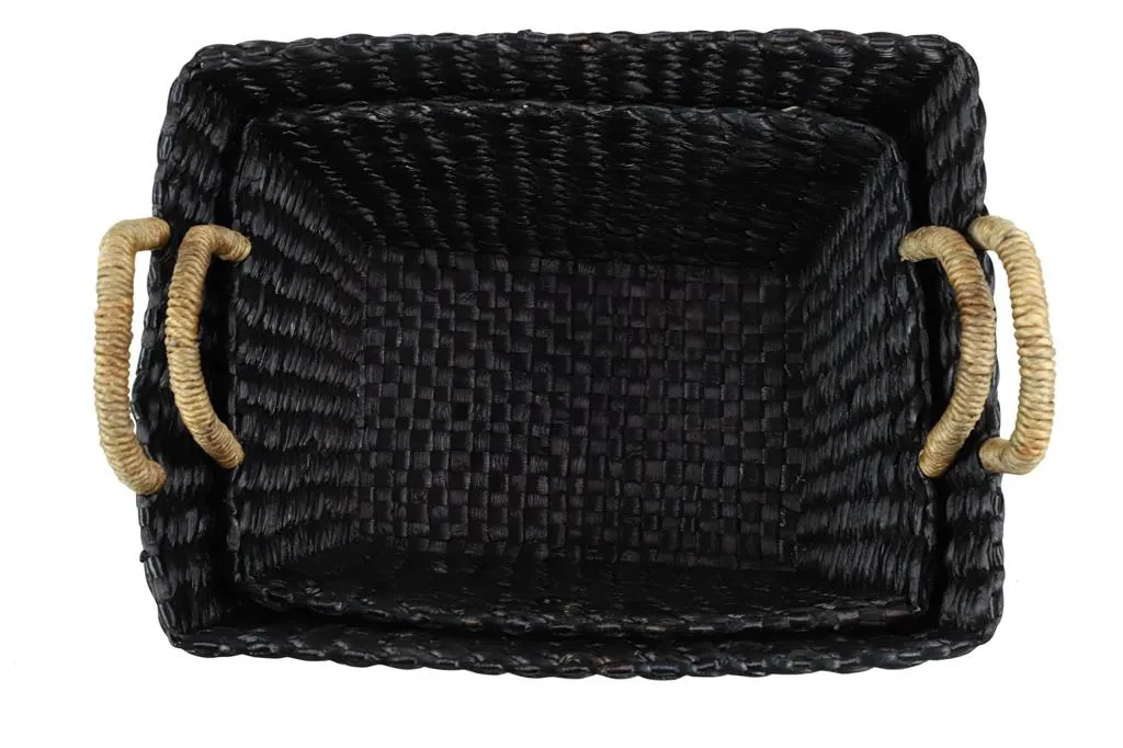 BLACK BANANA LEAF ECLECTIC STORAGE BASKET