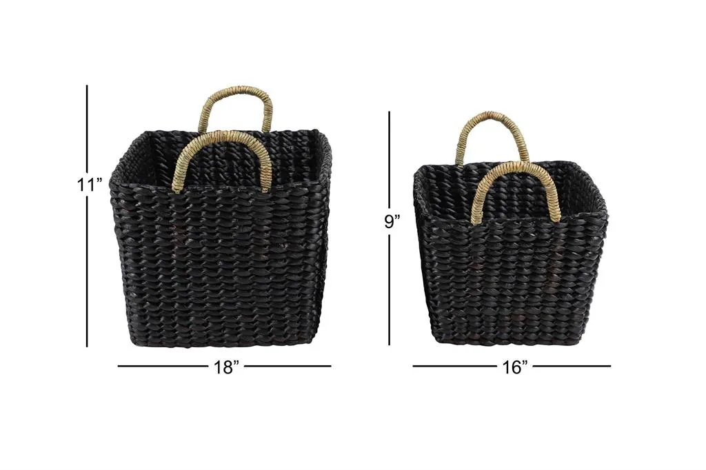 BLACK BANANA LEAF ECLECTIC STORAGE BASKET