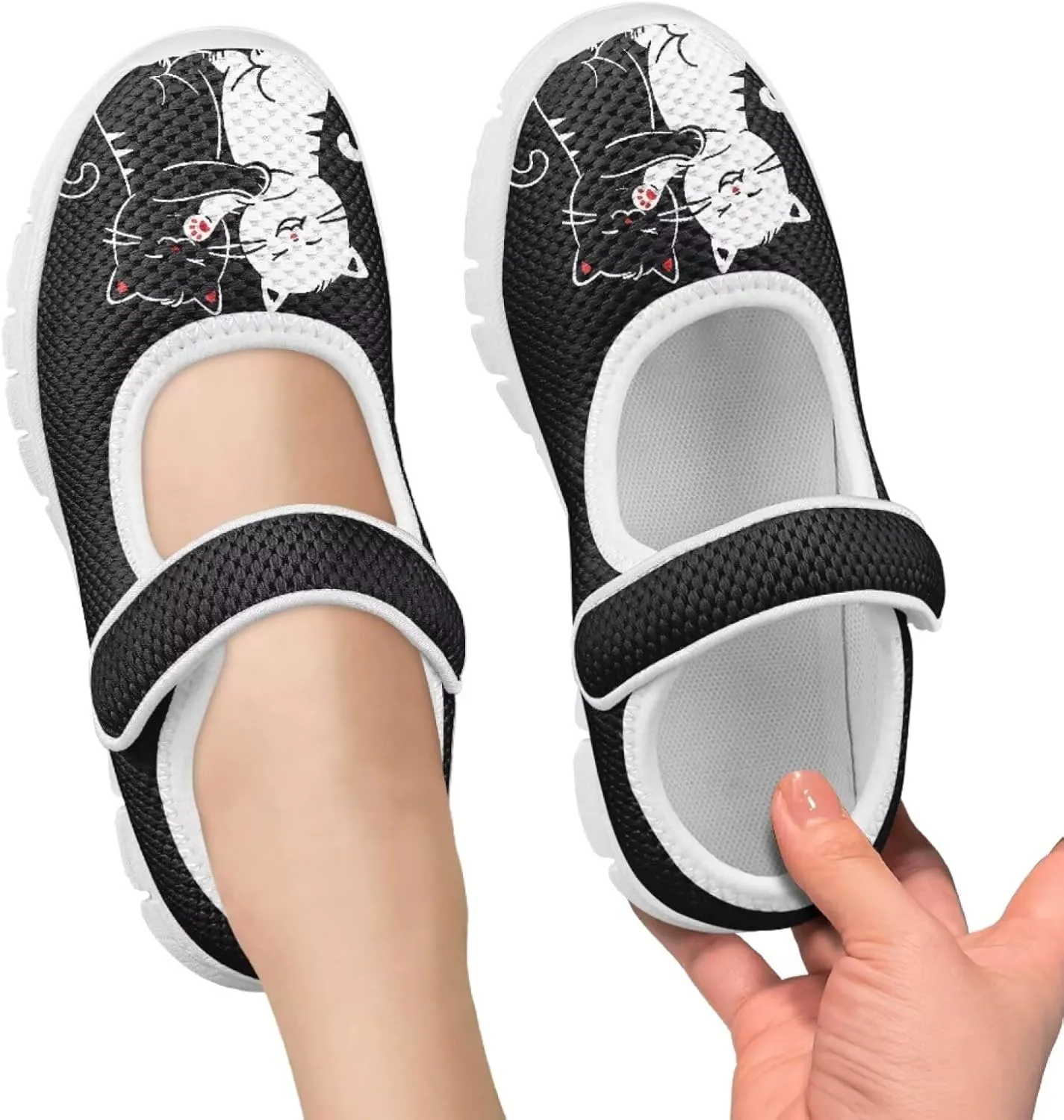 Cat Print Mary Jane Shoes for Little Girls Wedding Dress Shoe Ballet Princess Flats with Strap