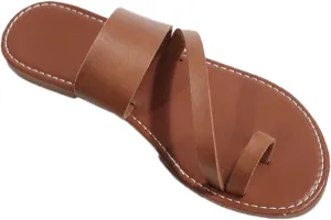 Cubicbee Women'S Retro Wide Band Toe Ring Flat Thong Sandals,Fashion Comfortable Slip On Bohemian Beach Travel Flip-Flops Non-Slip Slipper