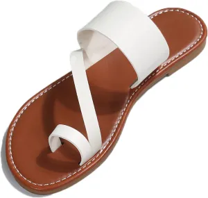 Cubicbee Women'S Retro Wide Band Toe Ring Flat Thong Sandals,Fashion Comfortable Slip On Bohemian Beach Travel Flip-Flops Non-Slip Slipper