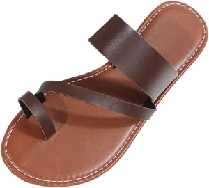 Cubicbee Women'S Retro Wide Band Toe Ring Flat Thong Sandals,Fashion Comfortable Slip On Bohemian Beach Travel Flip-Flops Non-Slip Slipper