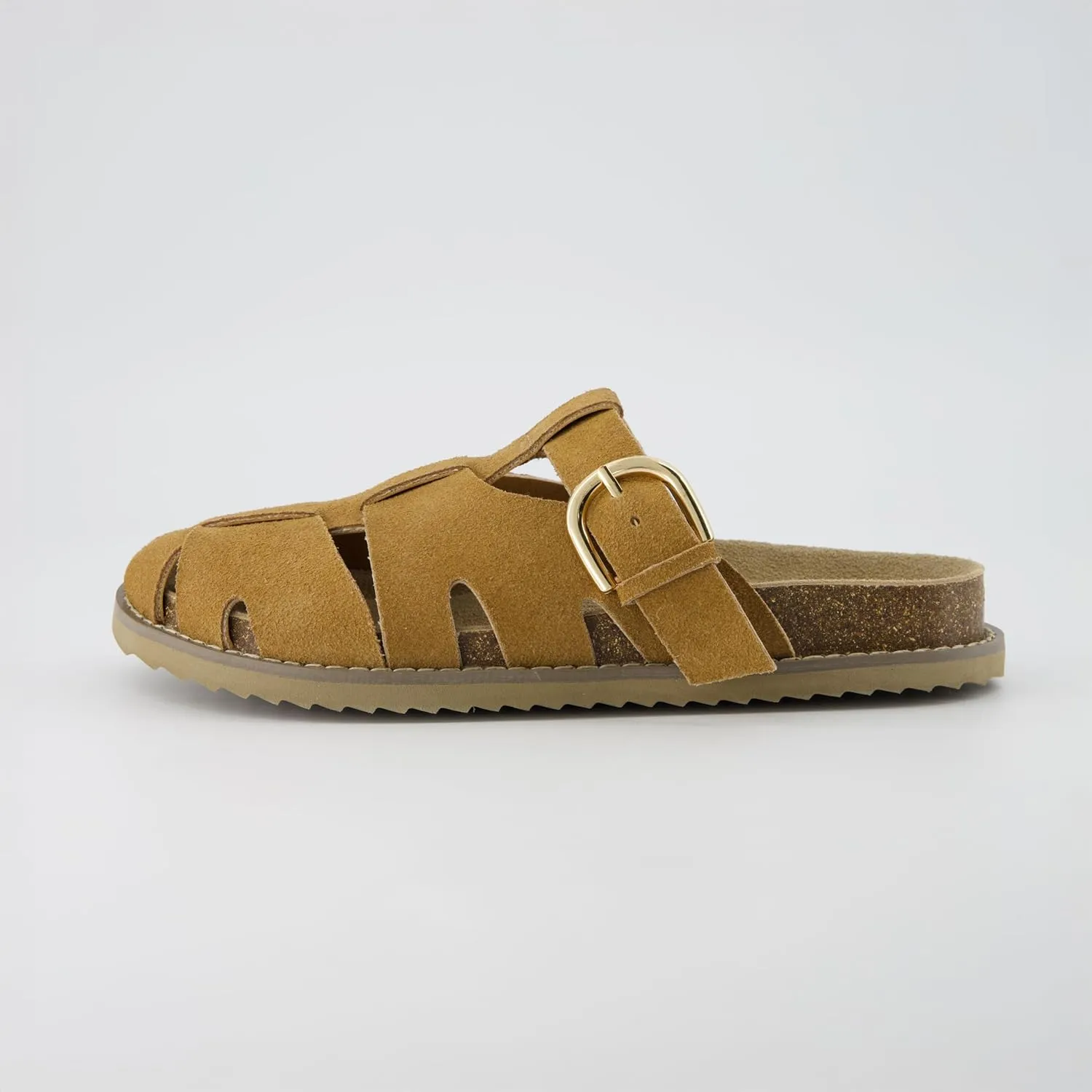 CUSHIONAIRE Benson Womens Fisherman Clog  Suede Slip-On Sandal with Adjustable Buckle & Contoured Cork Footbed
