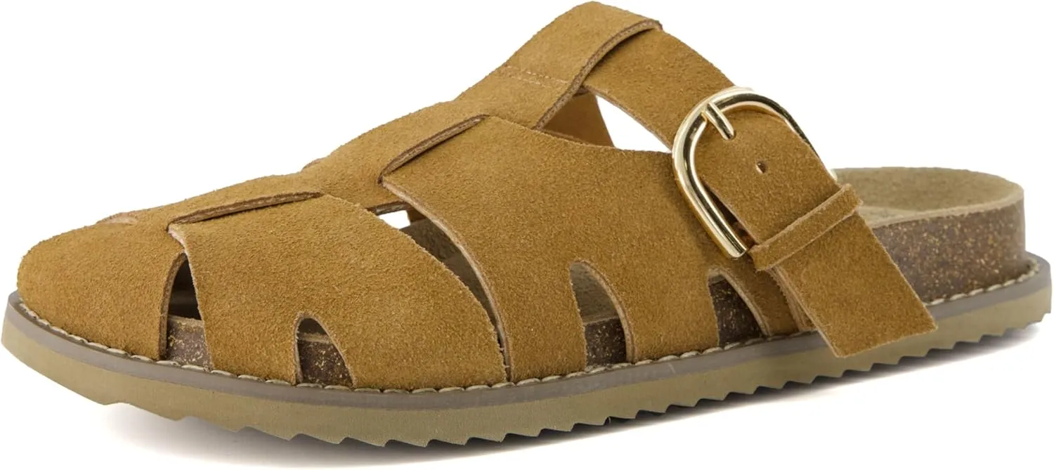 CUSHIONAIRE Benson Womens Fisherman Clog  Suede Slip-On Sandal with Adjustable Buckle & Contoured Cork Footbed
