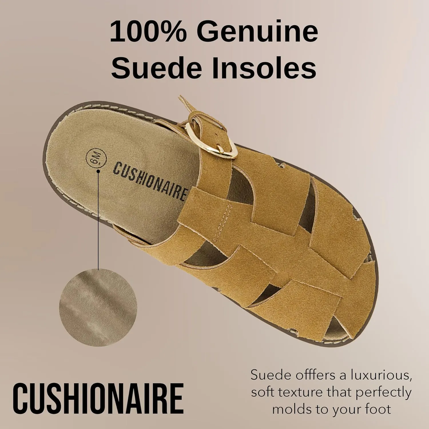 CUSHIONAIRE Benson Womens Fisherman Clog  Suede Slip-On Sandal with Adjustable Buckle & Contoured Cork Footbed