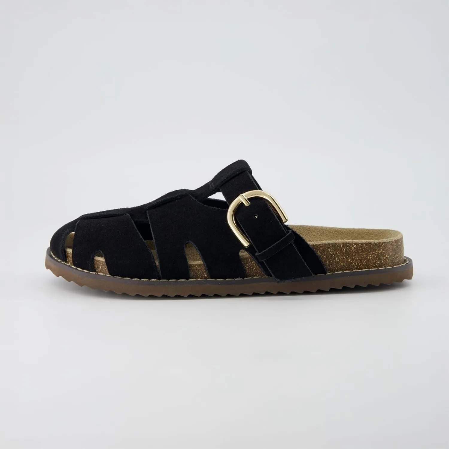 CUSHIONAIRE Benson Womens Fisherman Clog  Suede Slip-On Sandal with Adjustable Buckle & Contoured Cork Footbed