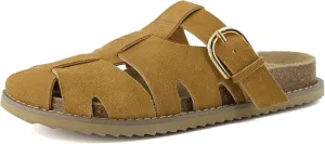 CUSHIONAIRE Benson Womens Fisherman Clog  Suede Slip-On Sandal with Adjustable Buckle & Contoured Cork Footbed
