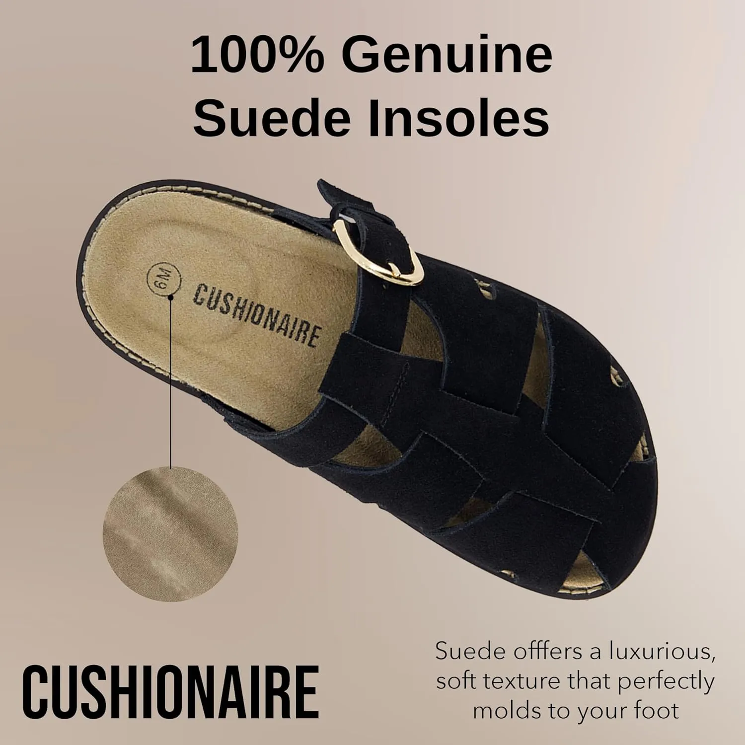 CUSHIONAIRE Benson Womens Fisherman Clog  Suede Slip-On Sandal with Adjustable Buckle & Contoured Cork Footbed
