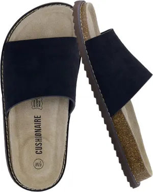 CUSHIONAIRE Ritual Womens Slide Sandal  Suede Slip-On with Cork Footbed, Contoured Insole & Flexible Lightweight Outsole