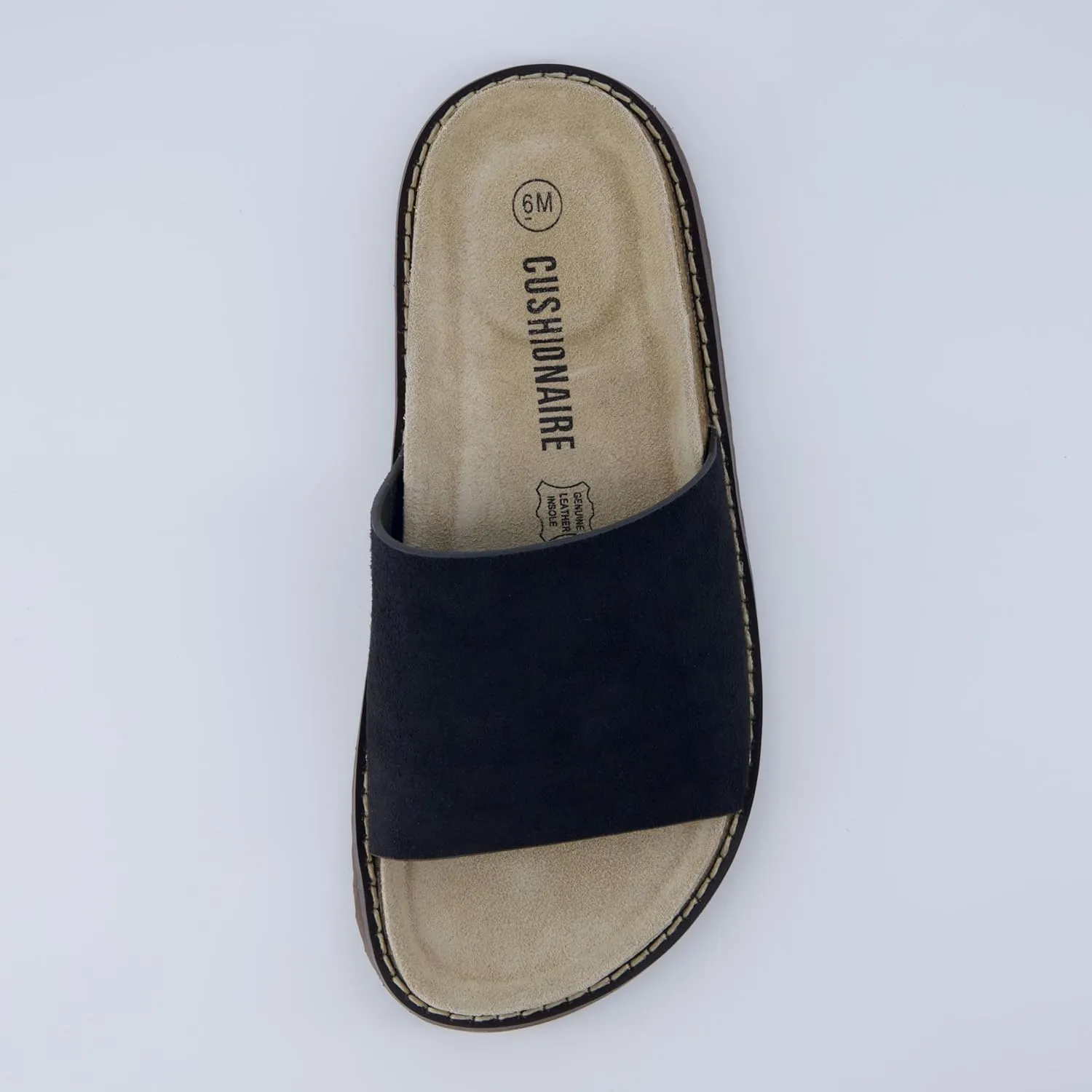 CUSHIONAIRE Ritual Womens Slide Sandal  Suede Slip-On with Cork Footbed, Contoured Insole & Flexible Lightweight Outsole
