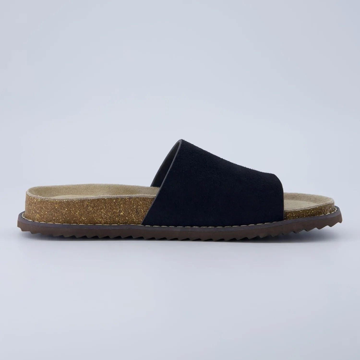 CUSHIONAIRE Ritual Womens Slide Sandal  Suede Slip-On with Cork Footbed, Contoured Insole & Flexible Lightweight Outsole