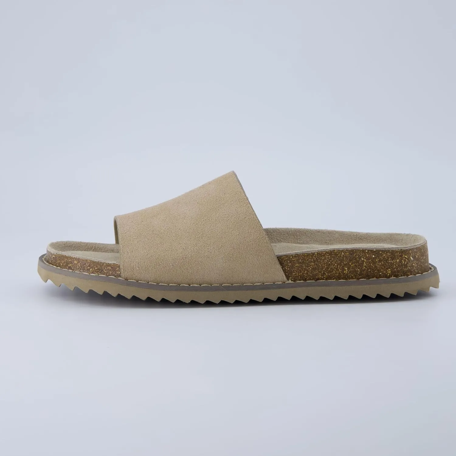 CUSHIONAIRE Ritual Womens Slide Sandal  Suede Slip-On with Cork Footbed, Contoured Insole & Flexible Lightweight Outsole