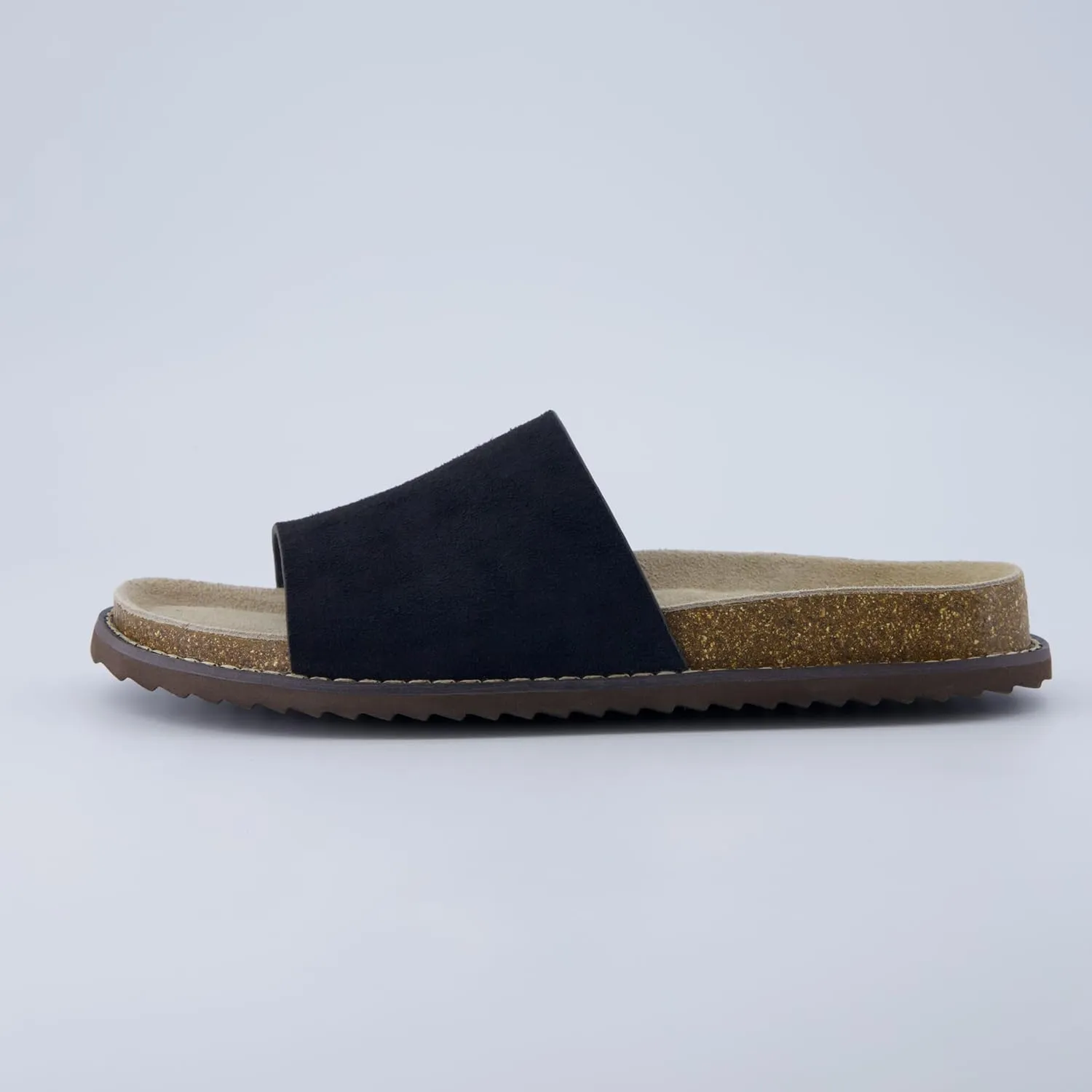 CUSHIONAIRE Ritual Womens Slide Sandal  Suede Slip-On with Cork Footbed, Contoured Insole & Flexible Lightweight Outsole