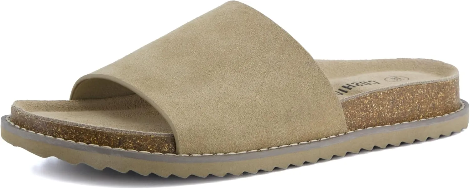 CUSHIONAIRE Ritual Womens Slide Sandal  Suede Slip-On with Cork Footbed, Contoured Insole & Flexible Lightweight Outsole