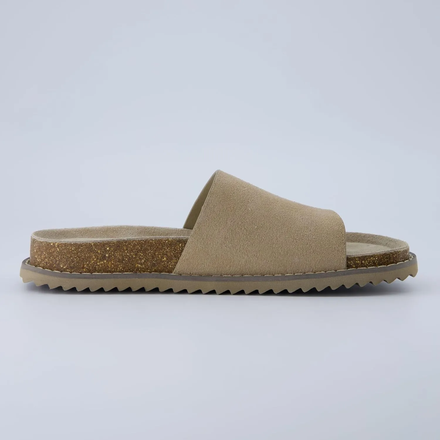 CUSHIONAIRE Ritual Womens Slide Sandal  Suede Slip-On with Cork Footbed, Contoured Insole & Flexible Lightweight Outsole