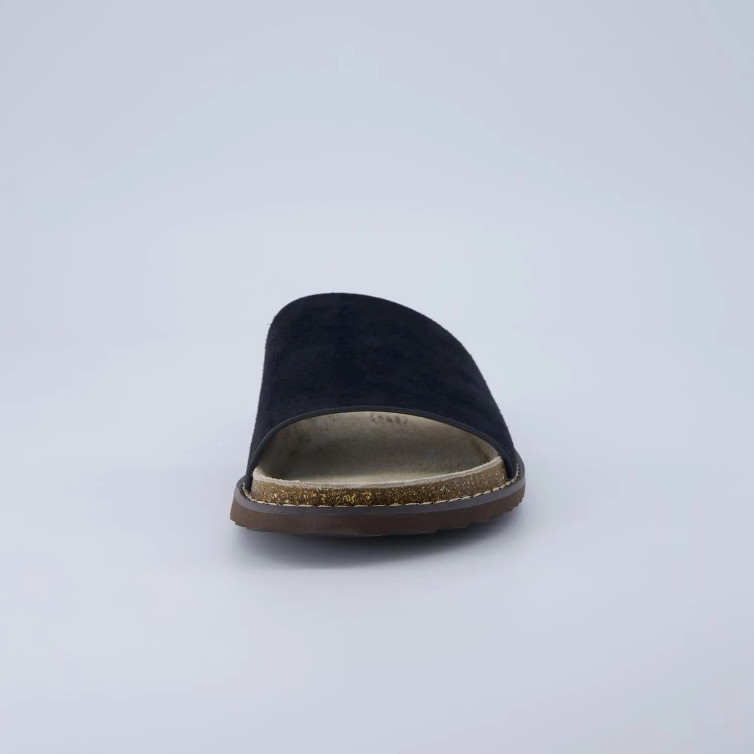 CUSHIONAIRE Ritual Womens Slide Sandal  Suede Slip-On with Cork Footbed, Contoured Insole & Flexible Lightweight Outsole