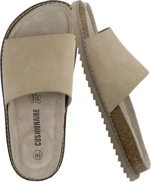 CUSHIONAIRE Ritual Womens Slide Sandal  Suede Slip-On with Cork Footbed, Contoured Insole & Flexible Lightweight Outsole