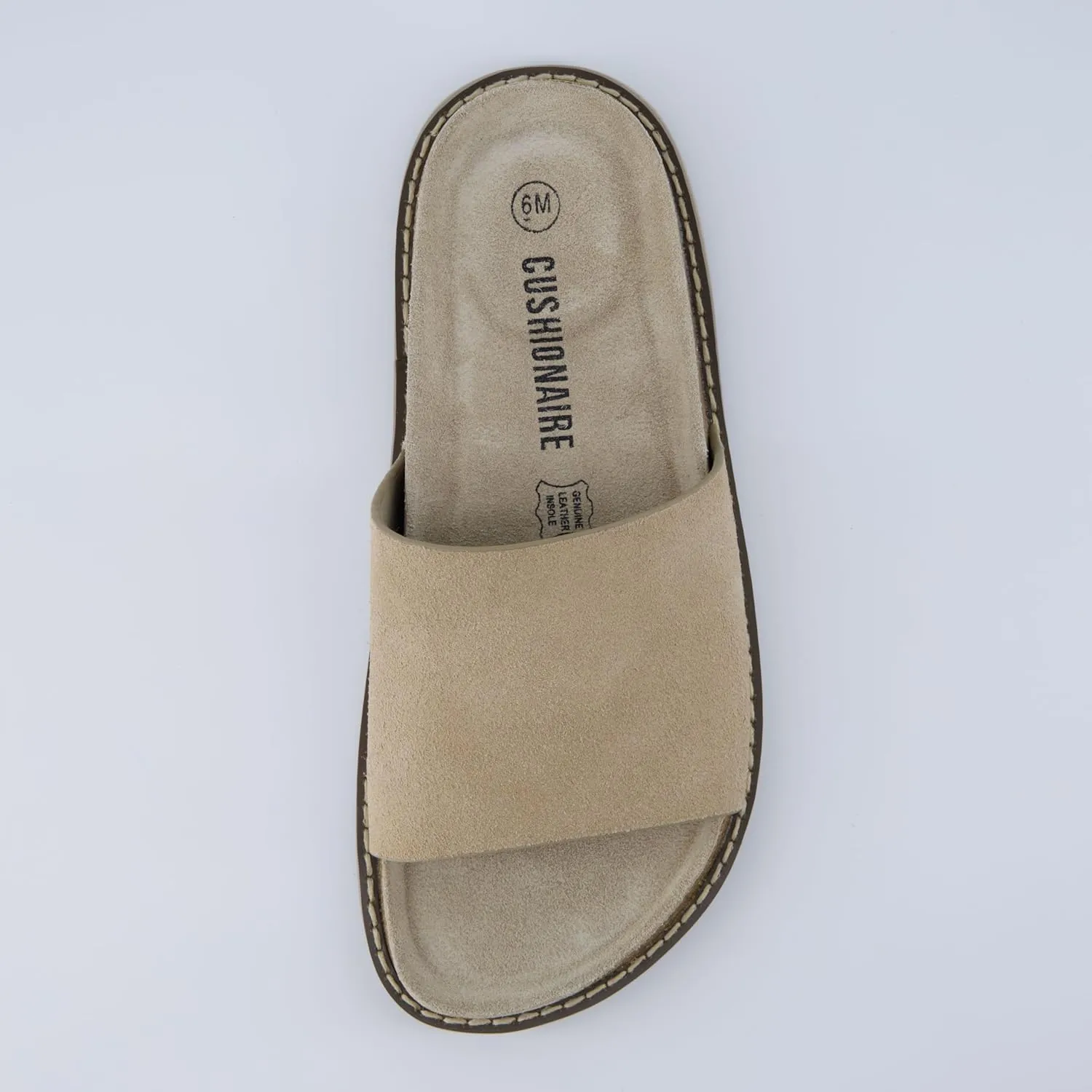CUSHIONAIRE Ritual Womens Slide Sandal  Suede Slip-On with Cork Footbed, Contoured Insole & Flexible Lightweight Outsole
