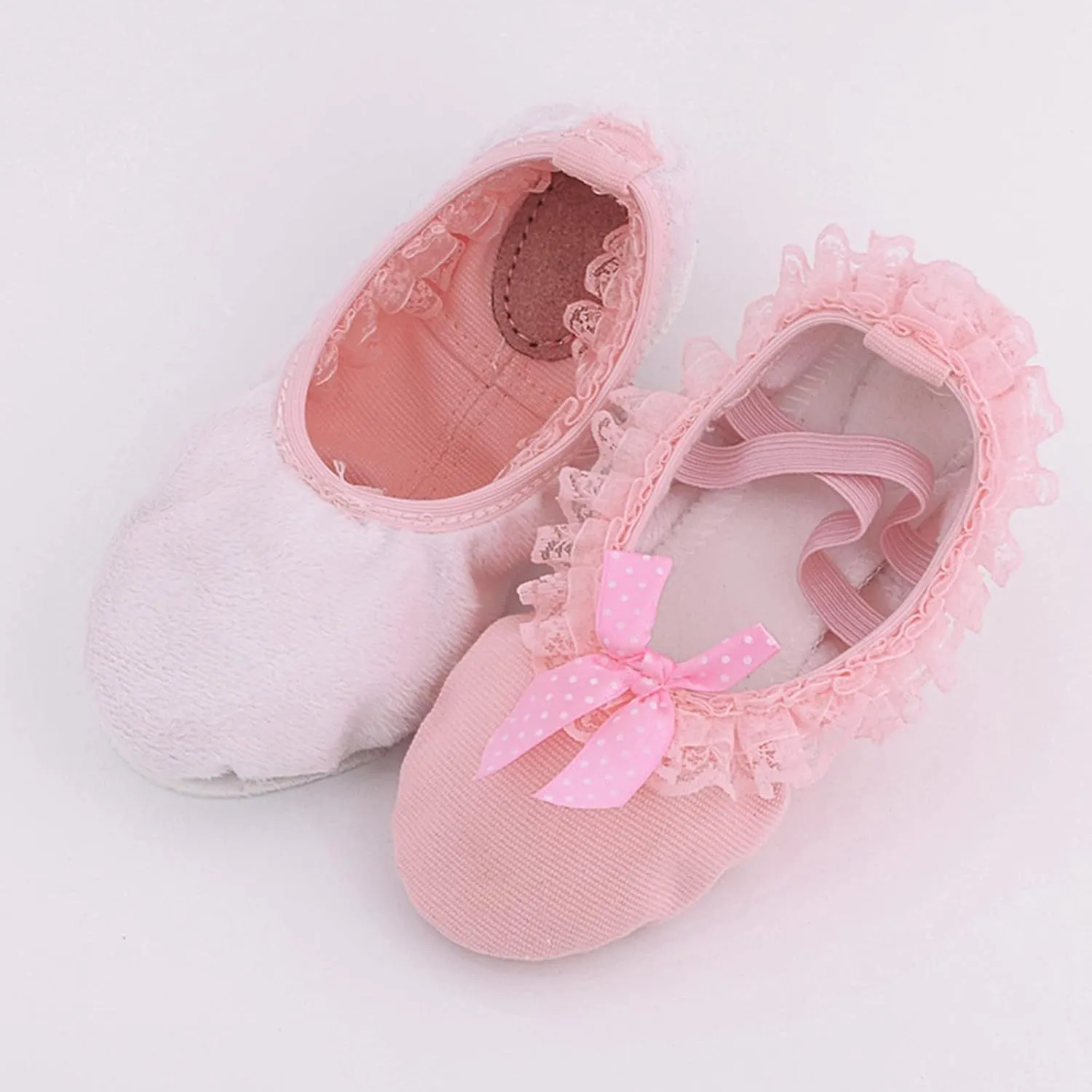 Dance Shoes for Girls Warm Ballet Slippers Cute Lace Bowknot Performance Canvas Yoga Indoor Shoes with Elastic Straps
