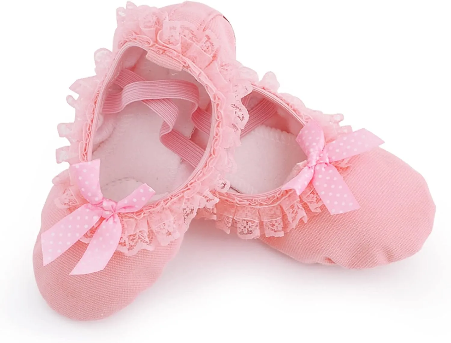 Dance Shoes for Girls Warm Ballet Slippers Cute Lace Bowknot Performance Canvas Yoga Indoor Shoes with Elastic Straps
