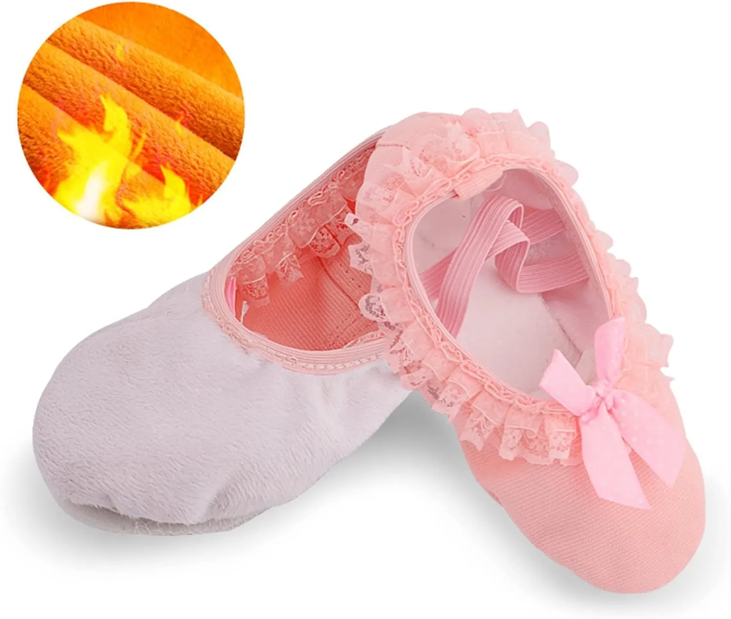 Dance Shoes for Girls Warm Ballet Slippers Cute Lace Bowknot Performance Canvas Yoga Indoor Shoes with Elastic Straps
