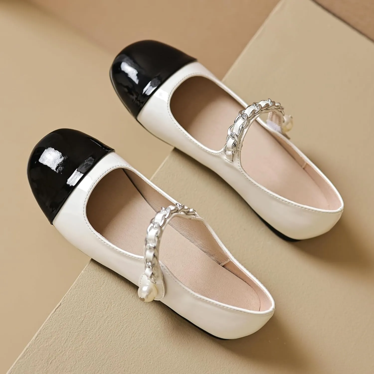 Dear Time Women's Round Toe Flats Elegant Ballets Shoes Mary Jane Strap Flats Dressy Shoes