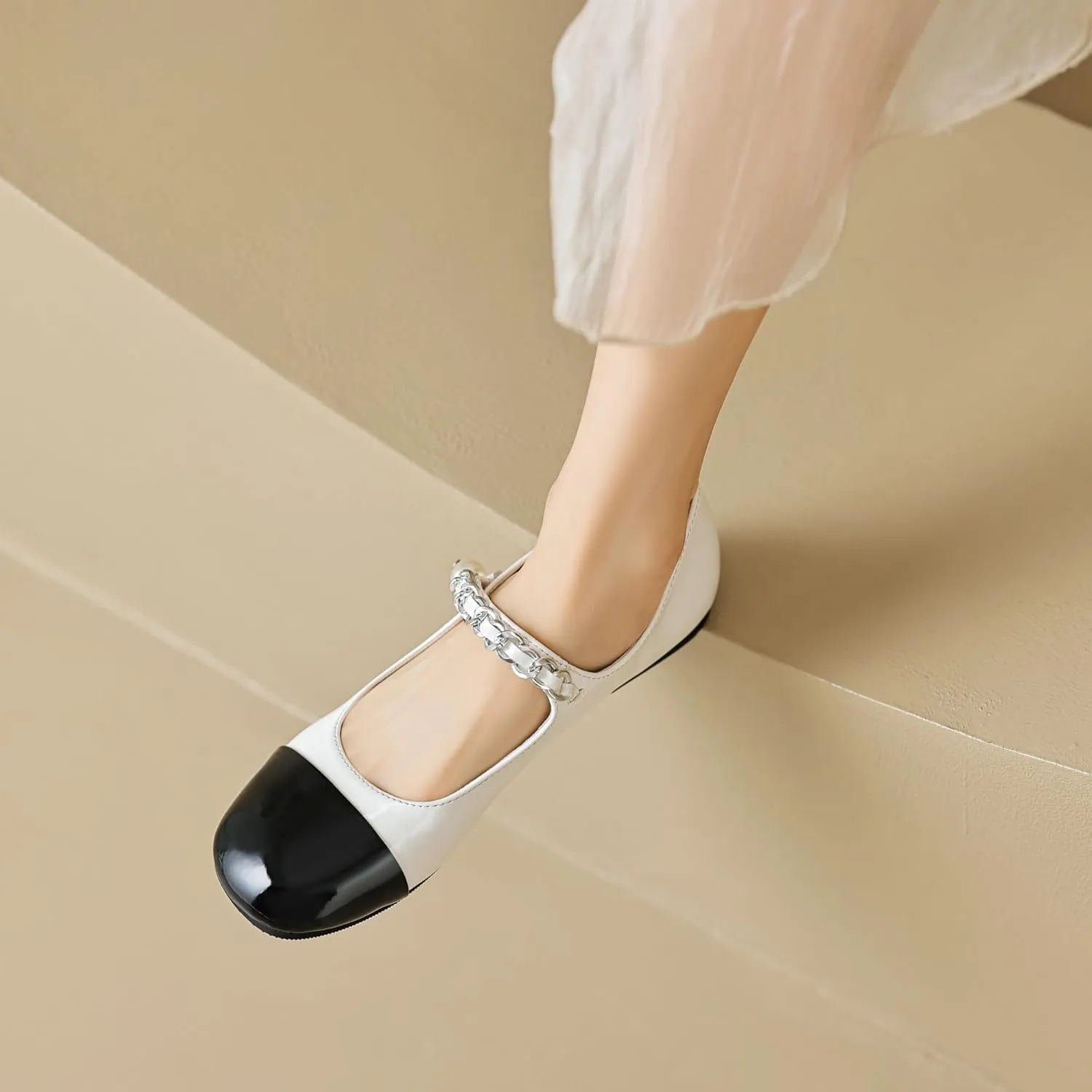 Dear Time Women's Round Toe Flats Elegant Ballets Shoes Mary Jane Strap Flats Dressy Shoes