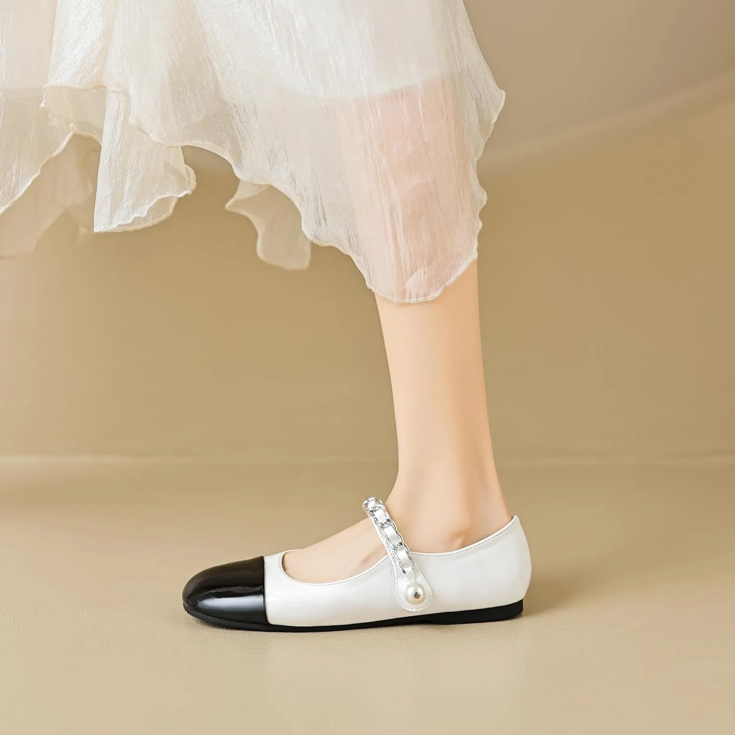 Dear Time Women's Round Toe Flats Elegant Ballets Shoes Mary Jane Strap Flats Dressy Shoes