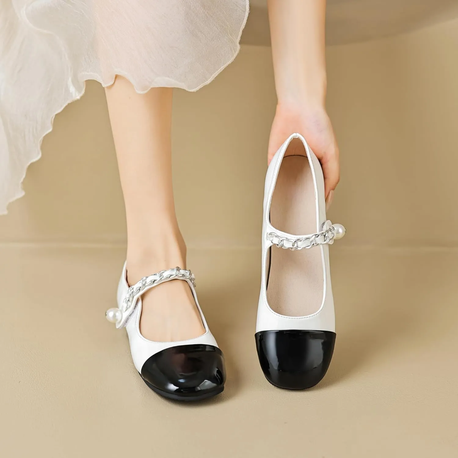 Dear Time Women's Round Toe Flats Elegant Ballets Shoes Mary Jane Strap Flats Dressy Shoes