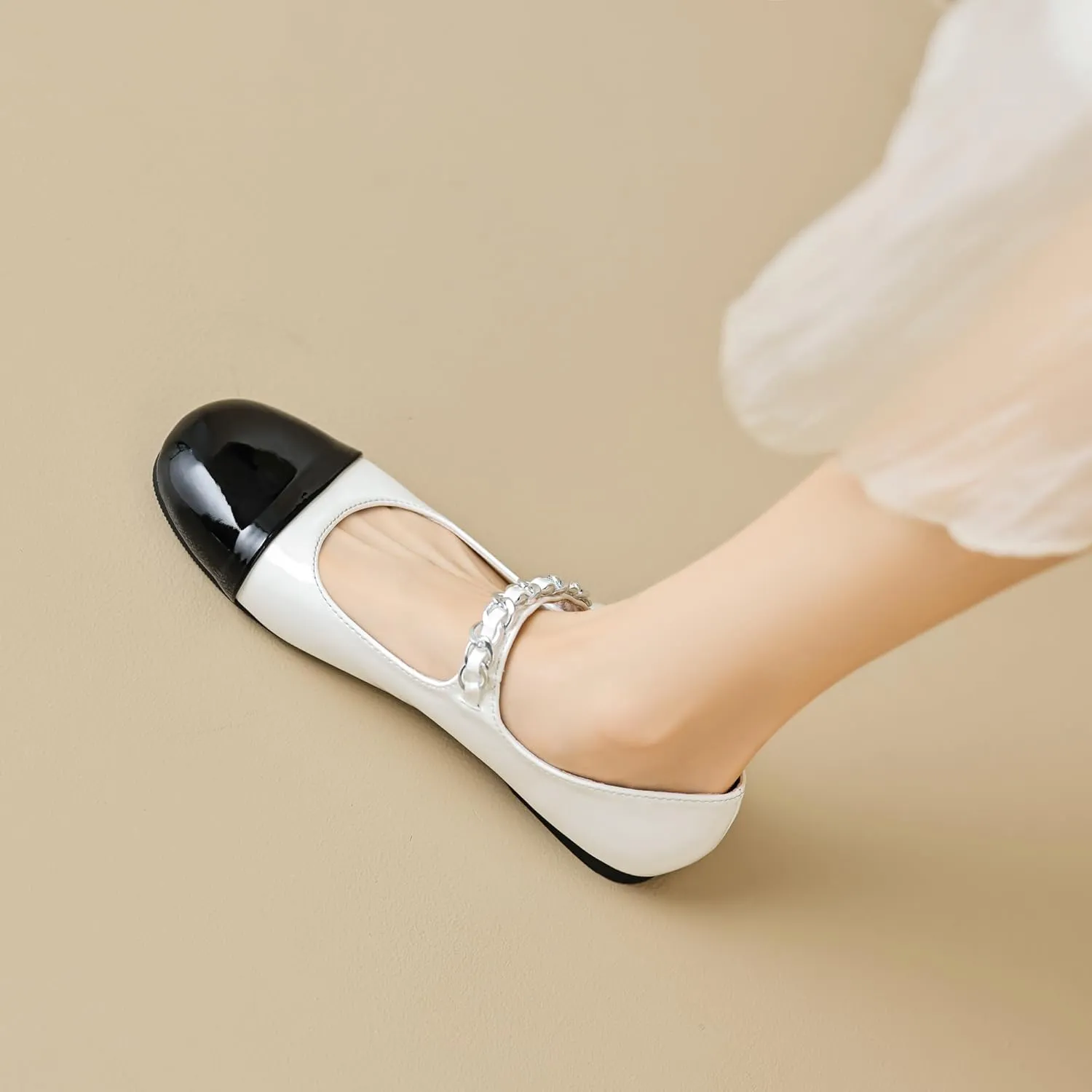 Dear Time Women's Round Toe Flats Elegant Ballets Shoes Mary Jane Strap Flats Dressy Shoes