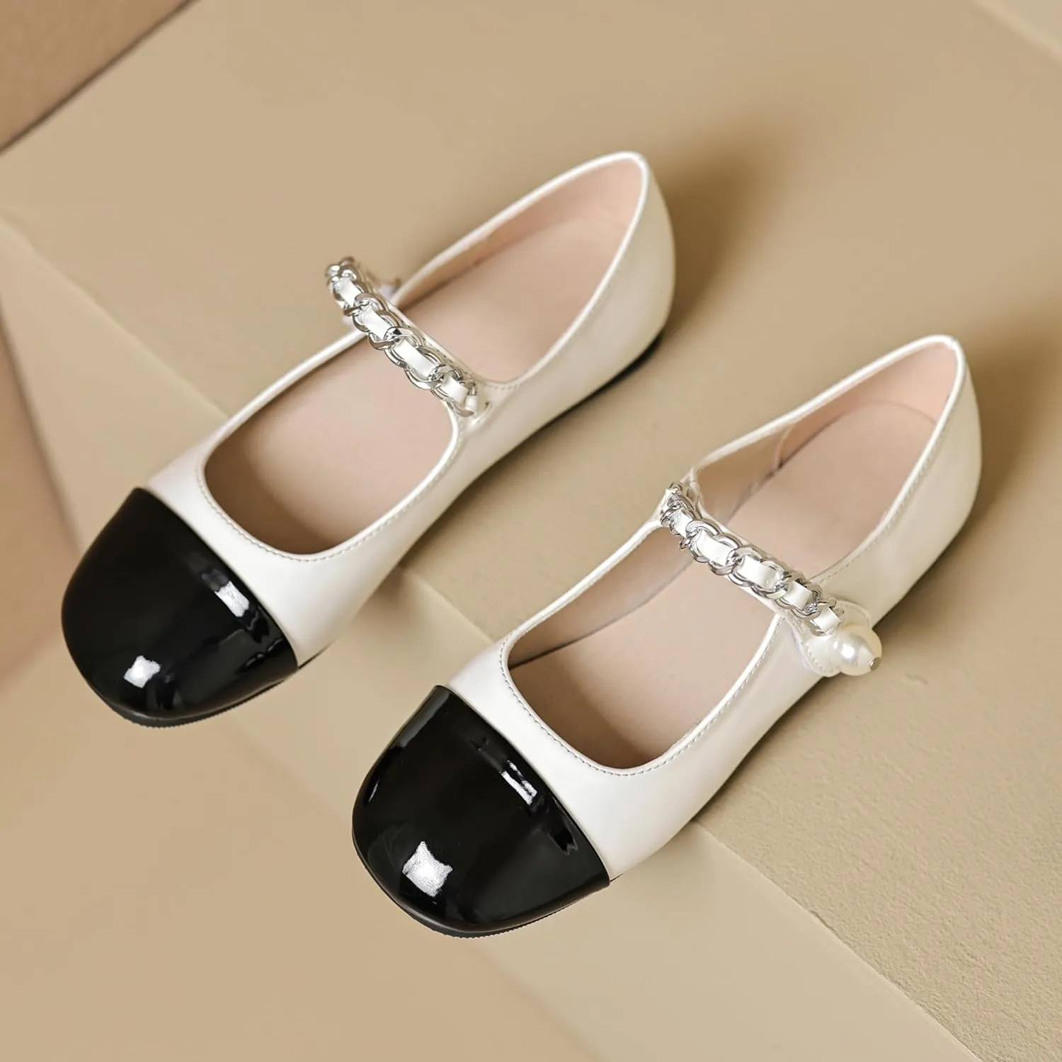 Dear Time Women's Round Toe Flats Elegant Ballets Shoes Mary Jane Strap Flats Dressy Shoes